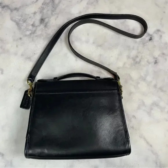 Coach Leatherware Vintage 1980s Court Top Handle Black Leather Crossbody Bag